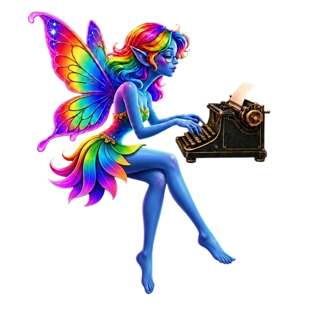 poetic piXie typing at a typewriter