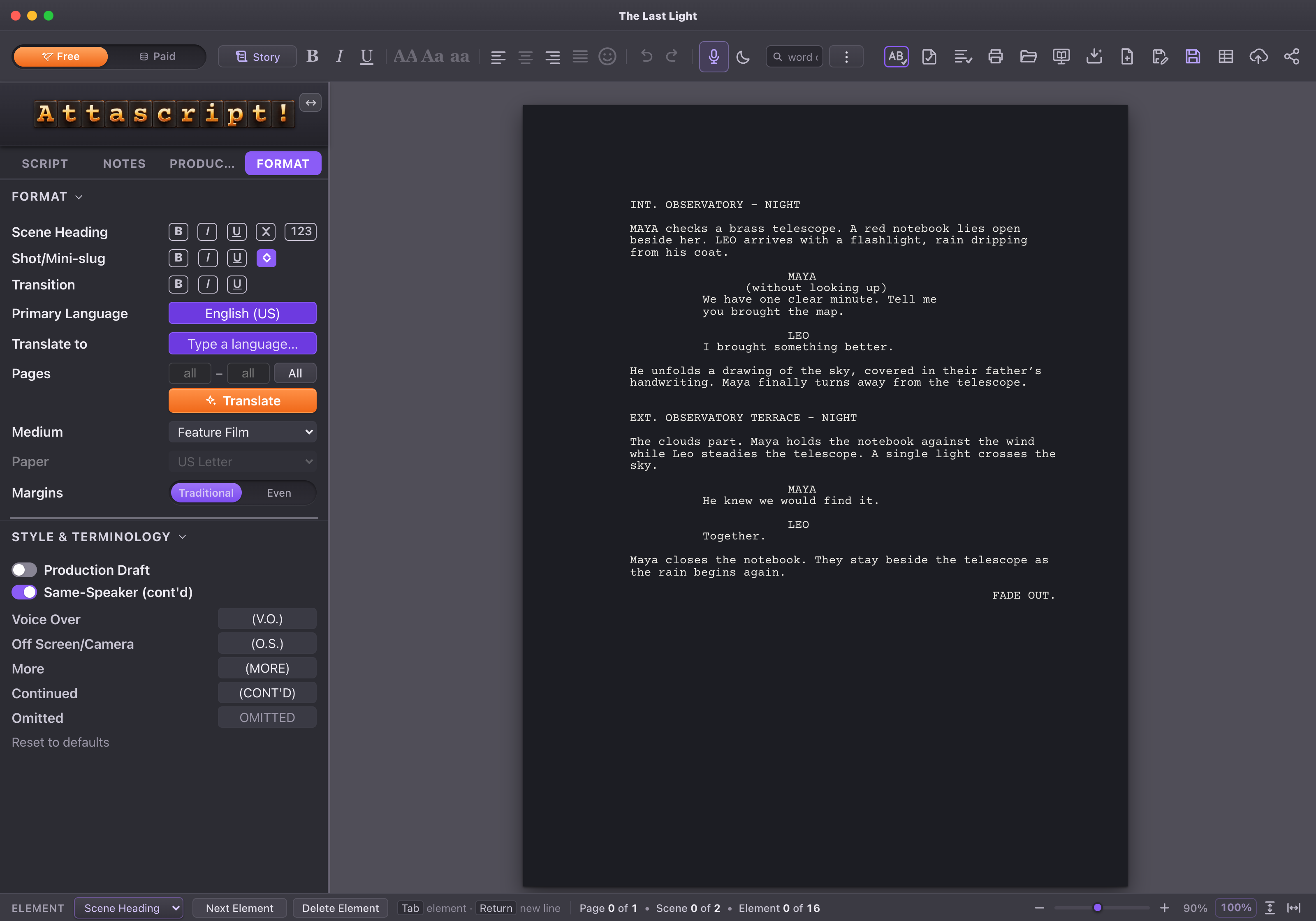 Night Mode: dark controls and a dark page.
