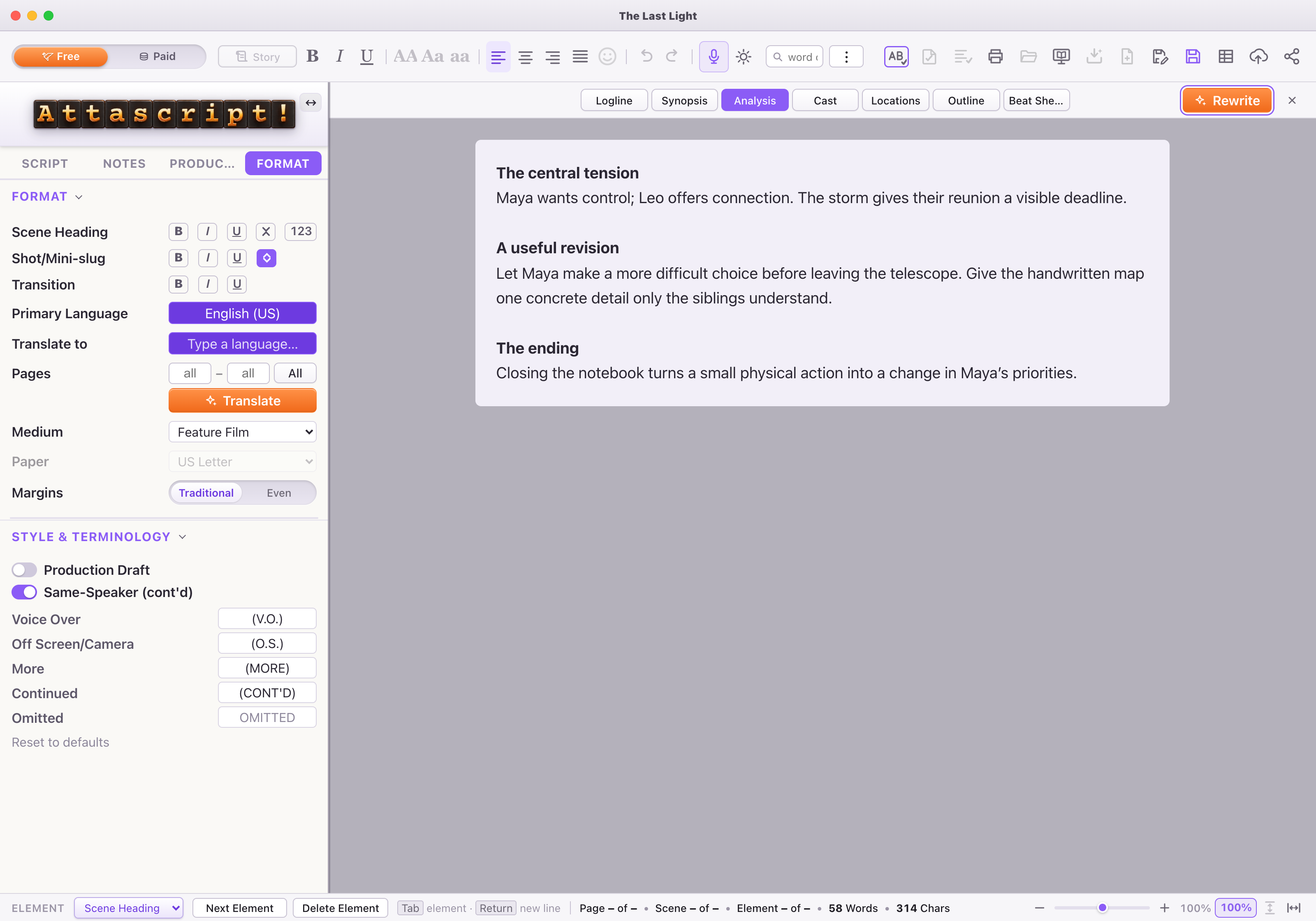 Illustrative analysis: a central tension, one practical revision and a reading of the ending.
